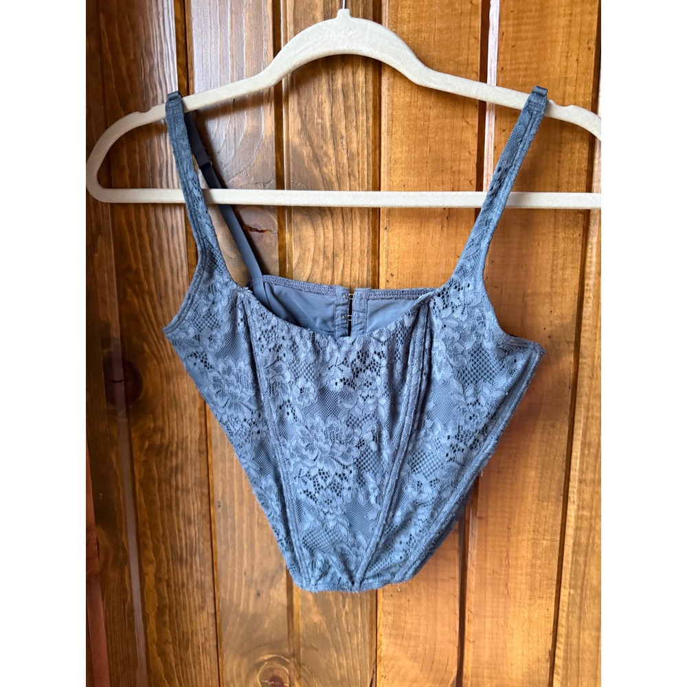 Gilly Hicks Blue Lace Corset Top Hook Eye back Closure size Small